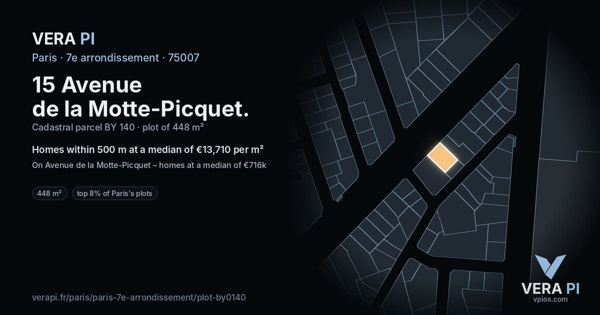 15 Avenue de la Motte-Picquet, 7e arrondissement at night – the plot lit, the parcels around coloured by the prices near them