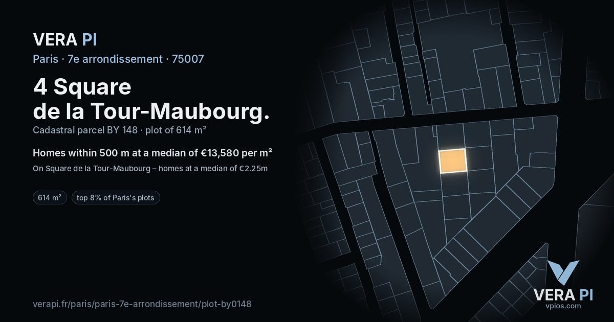 4 Square de la Tour-Maubourg, 7e arrondissement at night – the plot lit, the parcels around coloured by the prices near them