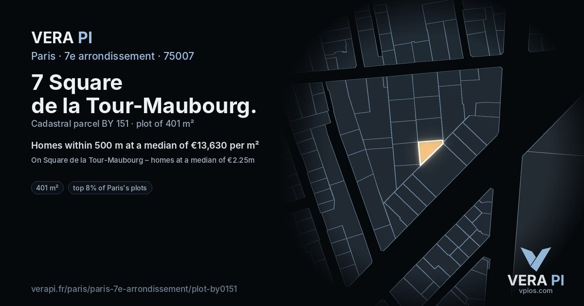 7 Square de la Tour-Maubourg, 7e arrondissement at night – the plot lit, the parcels around coloured by the prices near them