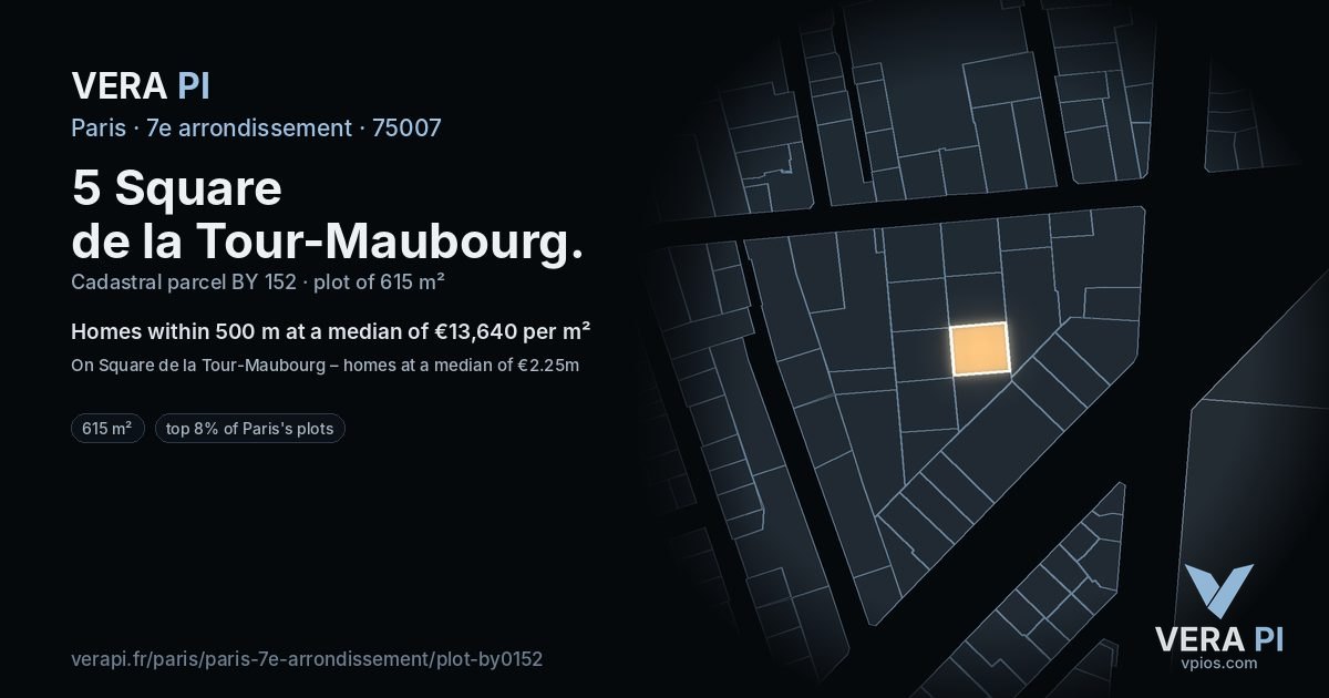 5 Square de la Tour-Maubourg, 7e arrondissement at night – the plot lit, the parcels around coloured by the prices near them
