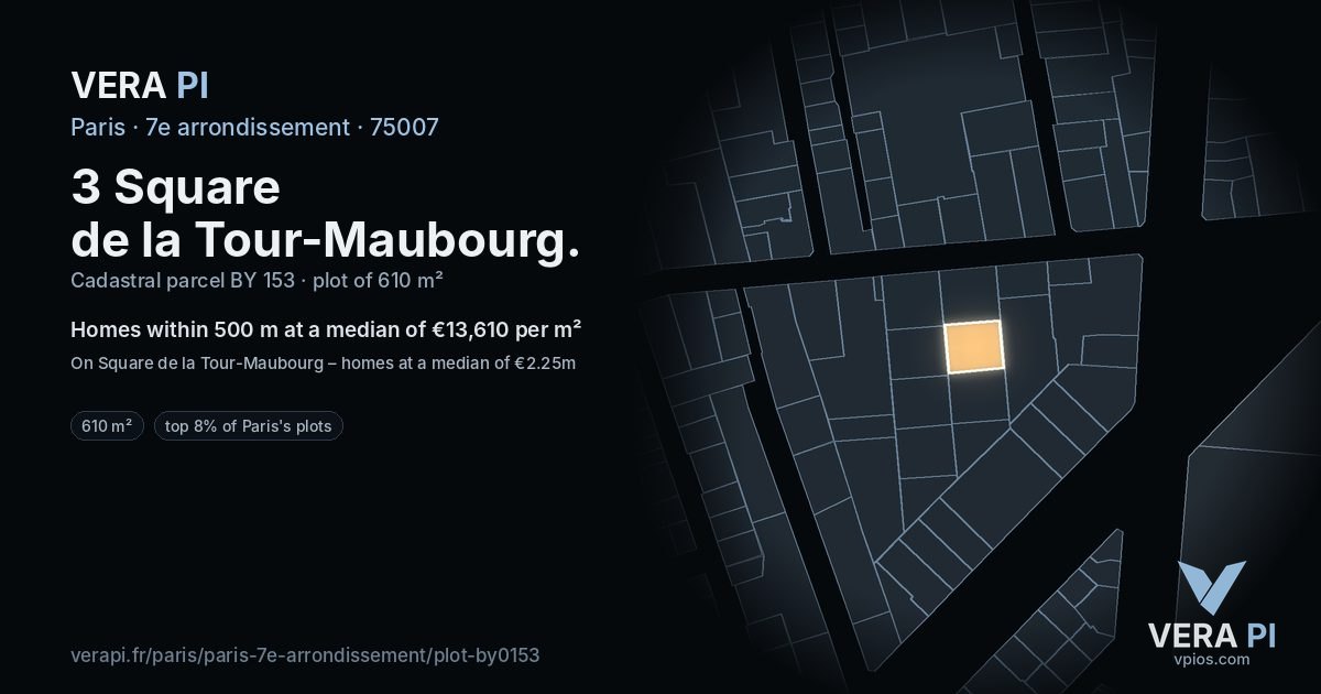 3 Square de la Tour-Maubourg, 7e arrondissement at night – the plot lit, the parcels around coloured by the prices near them