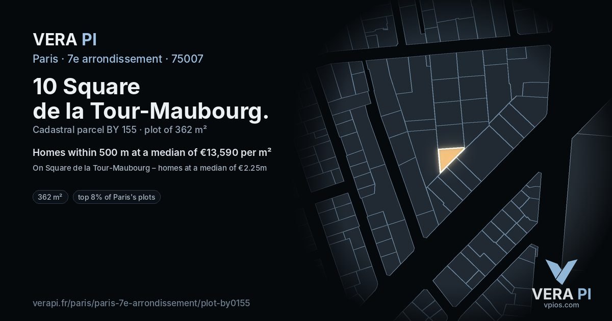 10 Square de la Tour-Maubourg, 7e arrondissement at night – the plot lit, the parcels around coloured by the prices near them