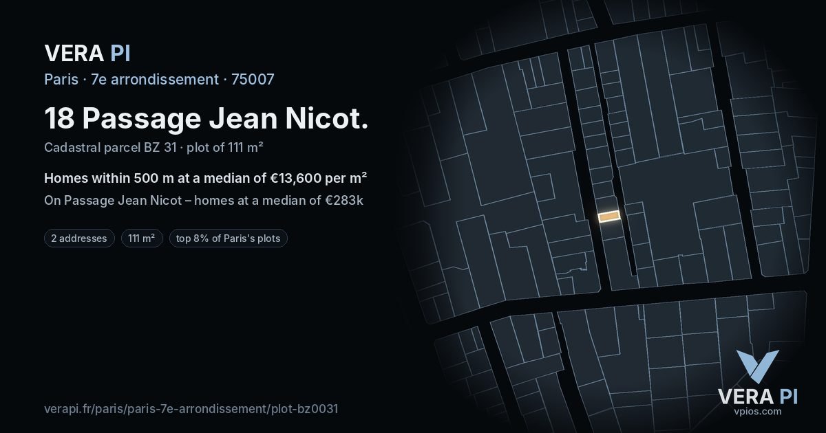 18 Passage Jean Nicot, 7e arrondissement at night – the plot lit, the parcels around coloured by the prices near them