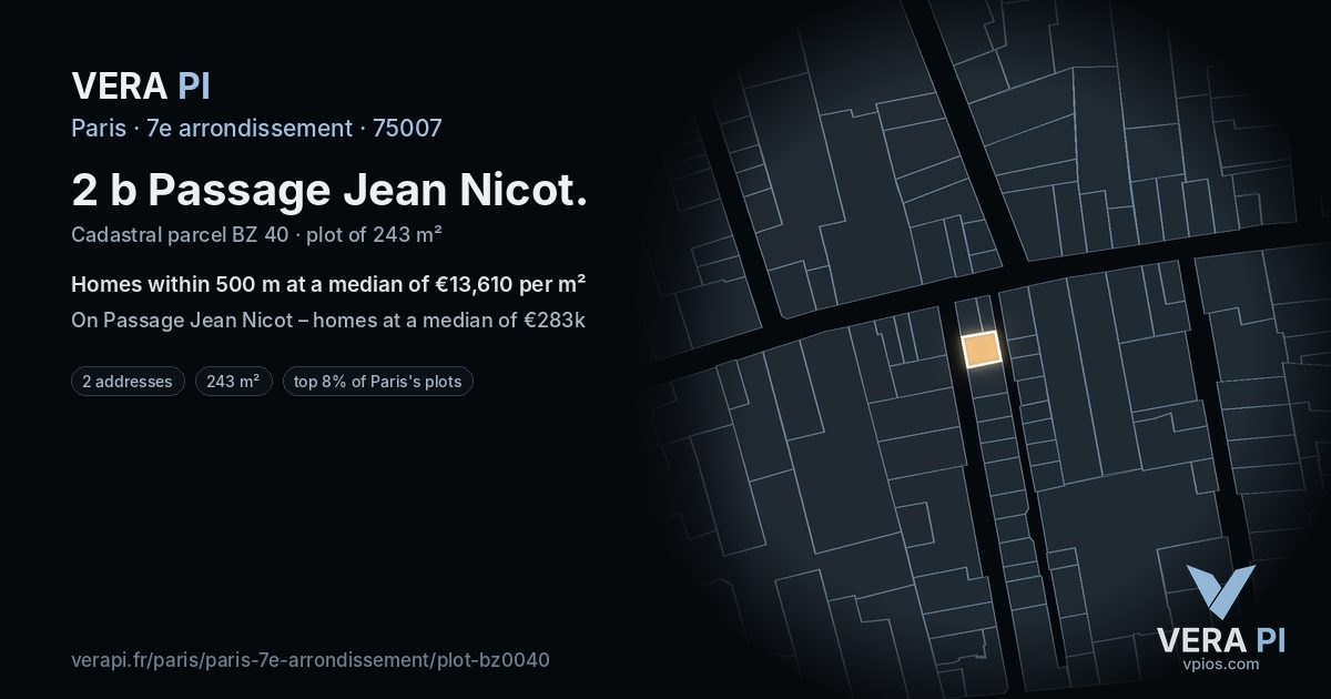 2 b Passage Jean Nicot, 7e arrondissement at night – the plot lit, the parcels around coloured by the prices near them