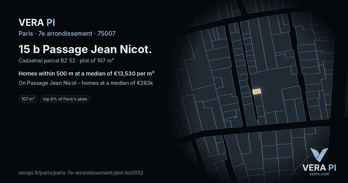 15 b Passage Jean Nicot, 7e arrondissement at night – the plot lit, the parcels around coloured by the prices near them