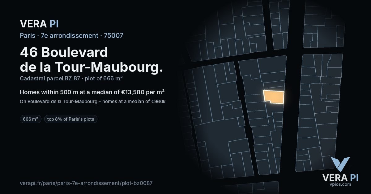 46 Boulevard de la Tour-Maubourg, 7e arrondissement at night – the plot lit, the parcels around coloured by the prices near them