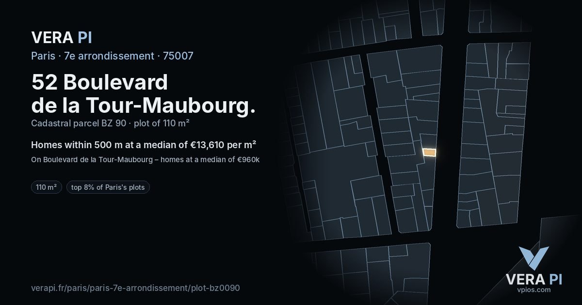 52 Boulevard de la Tour-Maubourg, 7e arrondissement at night – the plot lit, the parcels around coloured by the prices near them
