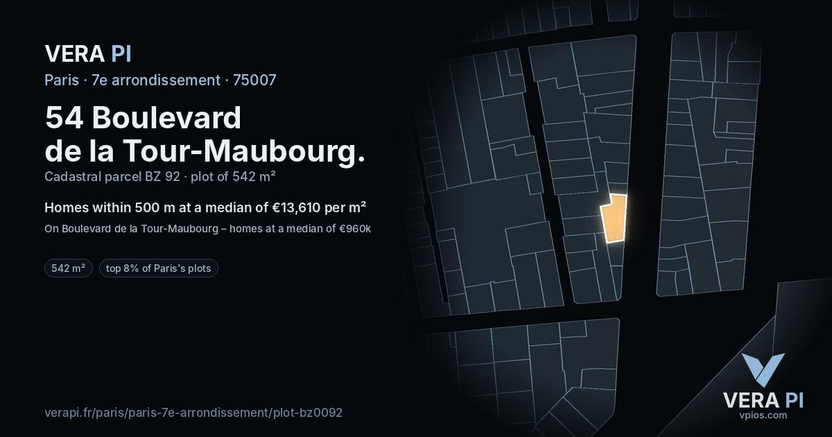 54 Boulevard de la Tour-Maubourg, 7e arrondissement at night – the plot lit, the parcels around coloured by the prices near them