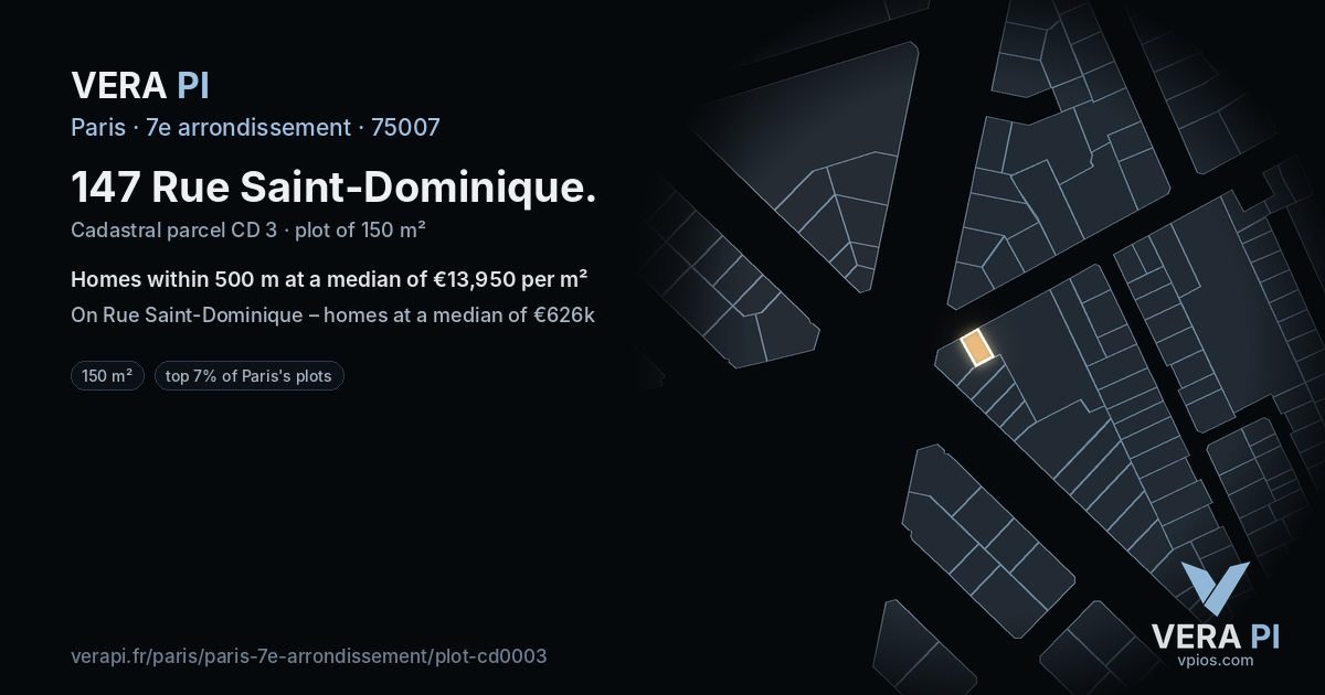 147 Rue Saint-Dominique, 7e arrondissement at night – the plot lit, the parcels around coloured by the prices near them