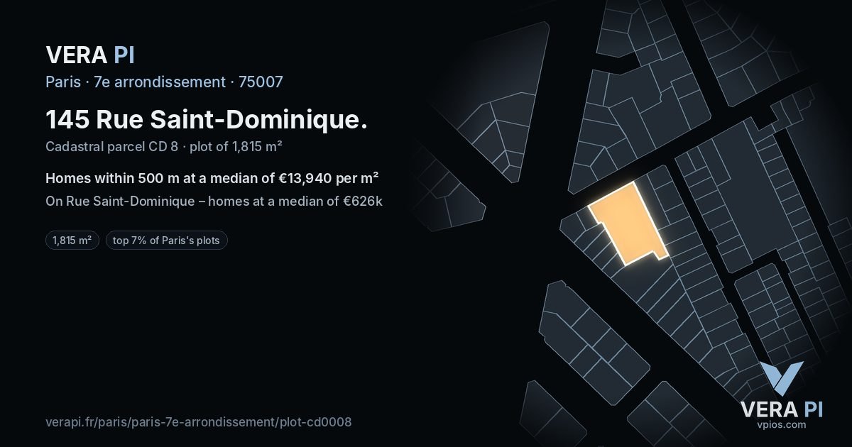 145 Rue Saint-Dominique, 7e arrondissement at night – the plot lit, the parcels around coloured by the prices near them