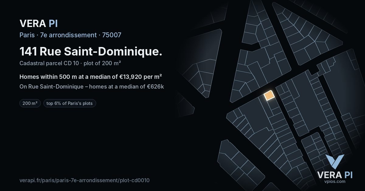 141 Rue Saint-Dominique, 7e arrondissement at night – the plot lit, the parcels around coloured by the prices near them