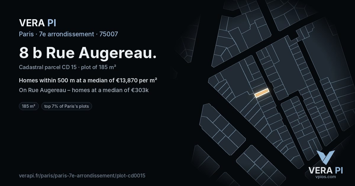 8 b Rue Augereau, 7e arrondissement at night – the plot lit, the parcels around coloured by the prices near them