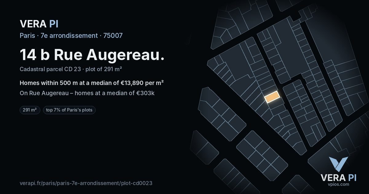 14 b Rue Augereau, 7e arrondissement at night – the plot lit, the parcels around coloured by the prices near them