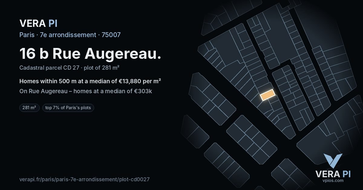 16 b Rue Augereau, 7e arrondissement at night – the plot lit, the parcels around coloured by the prices near them