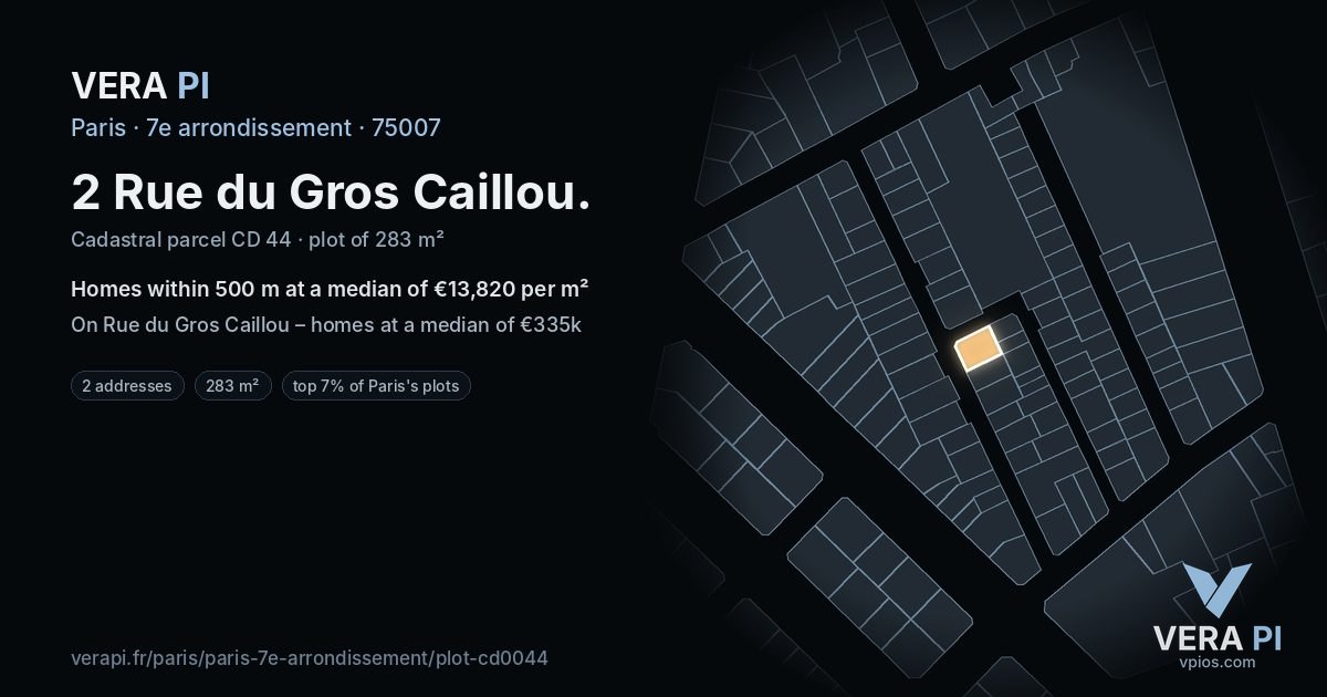 2 Rue du Gros Caillou, 7e arrondissement at night – the plot lit, the parcels around coloured by the prices near them