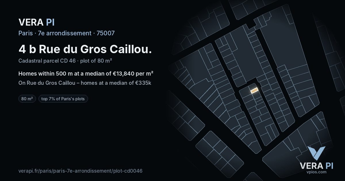 4 b Rue du Gros Caillou, 7e arrondissement at night – the plot lit, the parcels around coloured by the prices near them