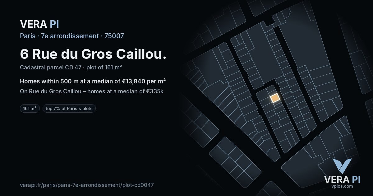 6 Rue du Gros Caillou, 7e arrondissement at night – the plot lit, the parcels around coloured by the prices near them