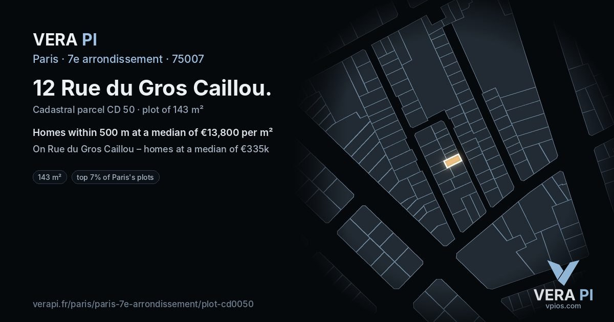 12 Rue du Gros Caillou, 7e arrondissement at night – the plot lit, the parcels around coloured by the prices near them