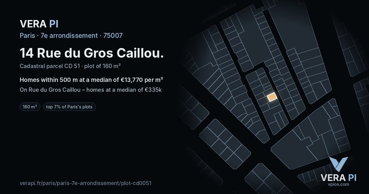 14 Rue du Gros Caillou, 7e arrondissement at night – the plot lit, the parcels around coloured by the prices near them