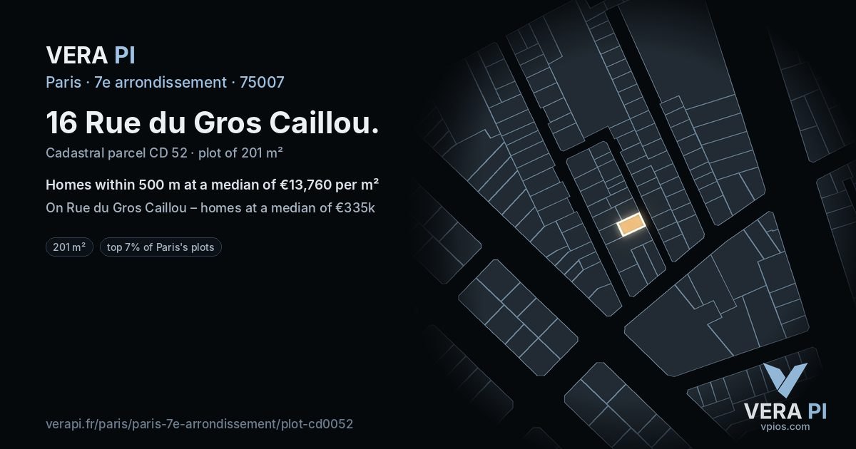 16 Rue du Gros Caillou, 7e arrondissement at night – the plot lit, the parcels around coloured by the prices near them