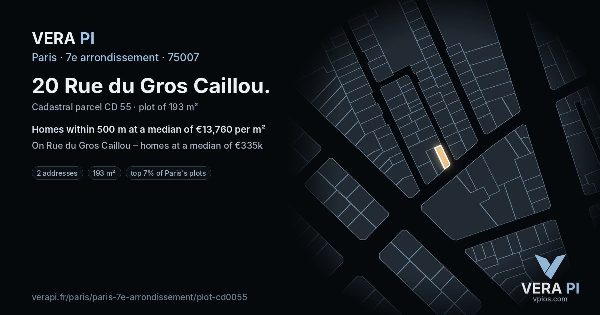 20 Rue du Gros Caillou, 7e arrondissement at night – the plot lit, the parcels around coloured by the prices near them