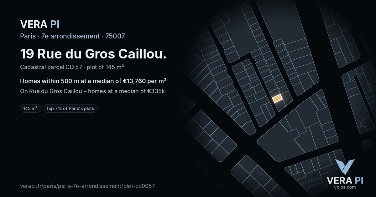 19 Rue du Gros Caillou, 7e arrondissement at night – the plot lit, the parcels around coloured by the prices near them