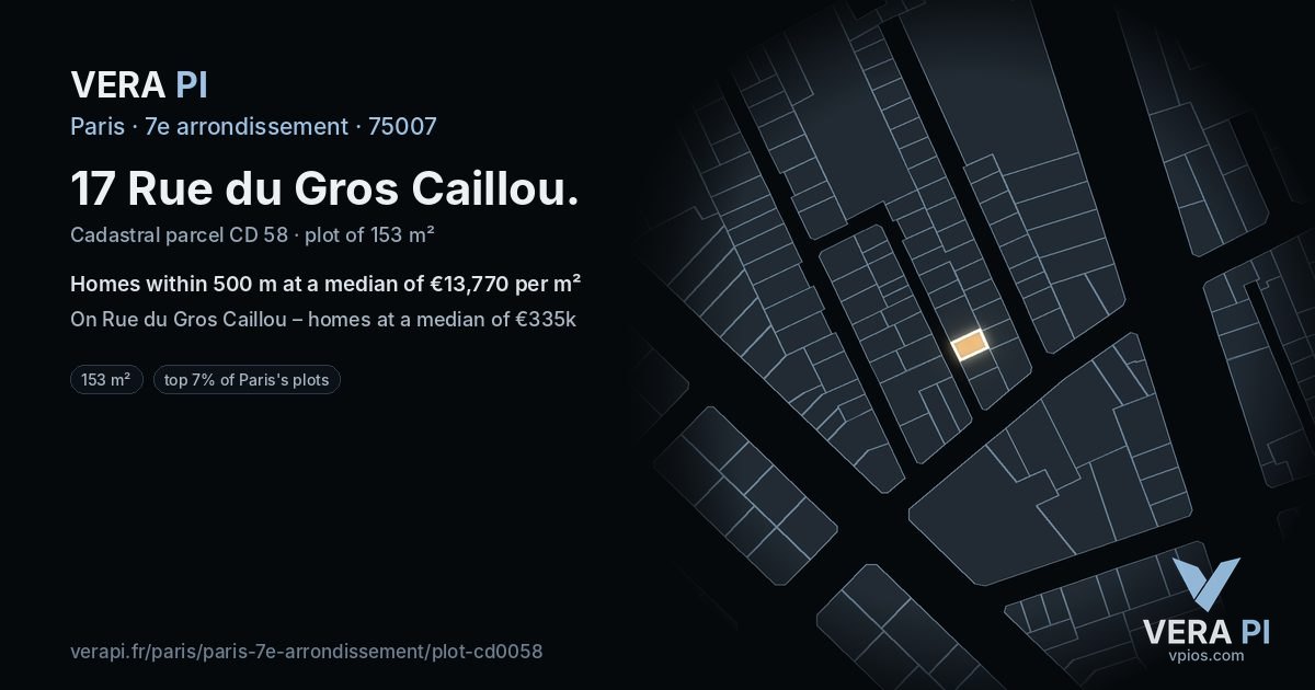 17 Rue du Gros Caillou, 7e arrondissement at night – the plot lit, the parcels around coloured by the prices near them