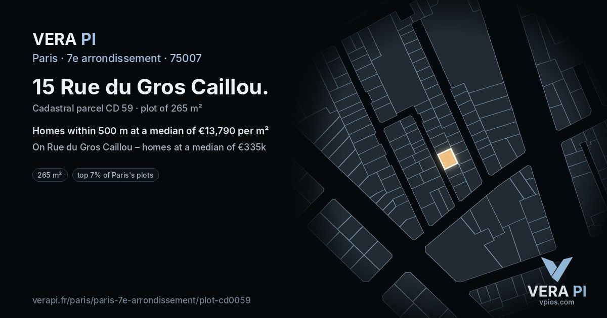 15 Rue du Gros Caillou, 7e arrondissement at night – the plot lit, the parcels around coloured by the prices near them