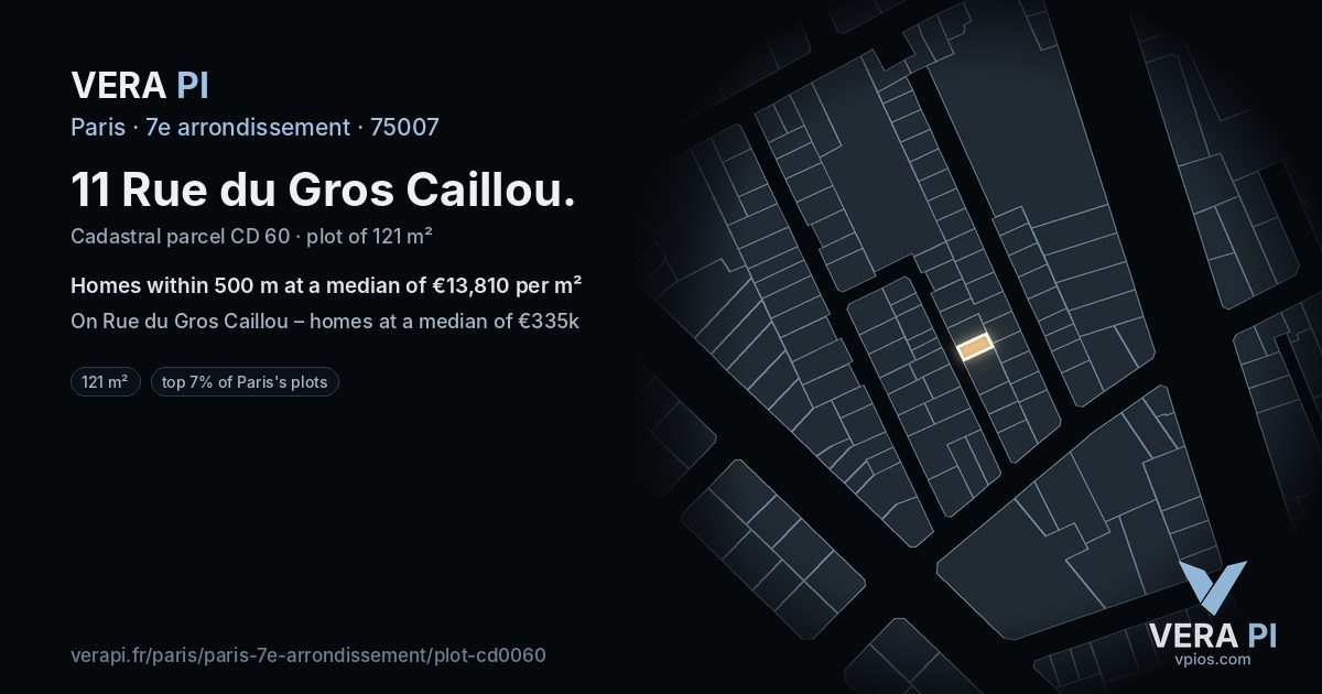 11 Rue du Gros Caillou, 7e arrondissement at night – the plot lit, the parcels around coloured by the prices near them