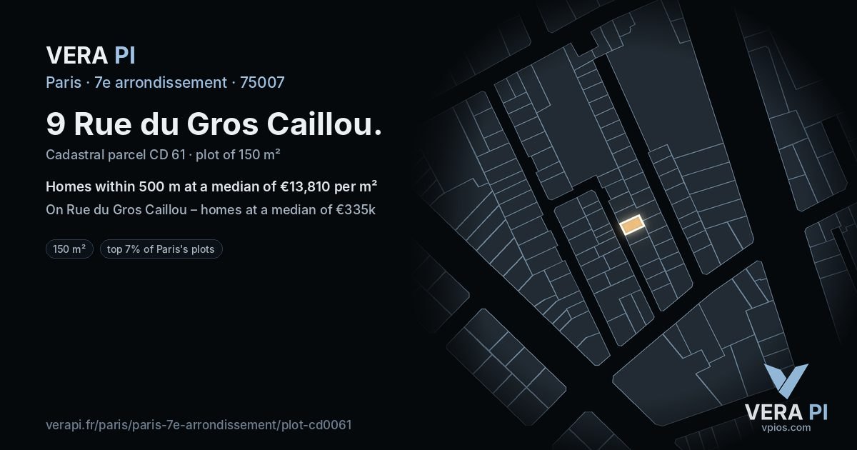 9 Rue du Gros Caillou, 7e arrondissement at night – the plot lit, the parcels around coloured by the prices near them