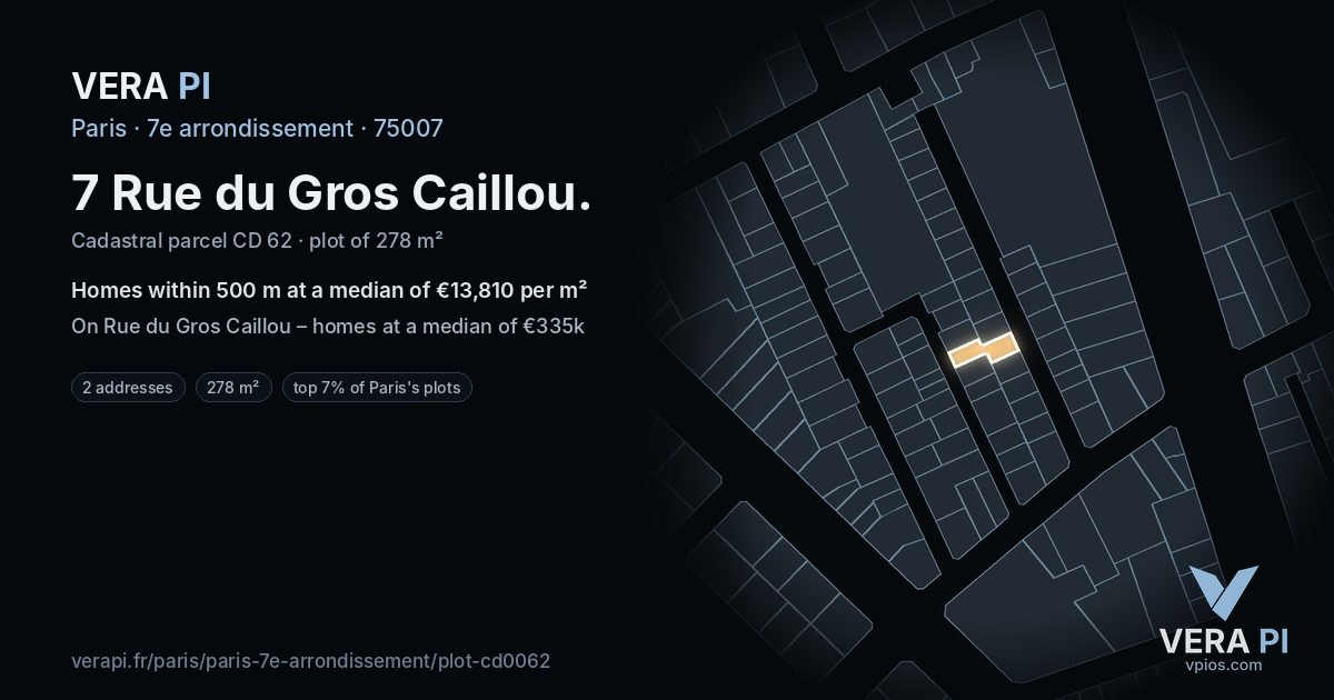 7 Rue du Gros Caillou, 7e arrondissement at night – the plot lit, the parcels around coloured by the prices near them