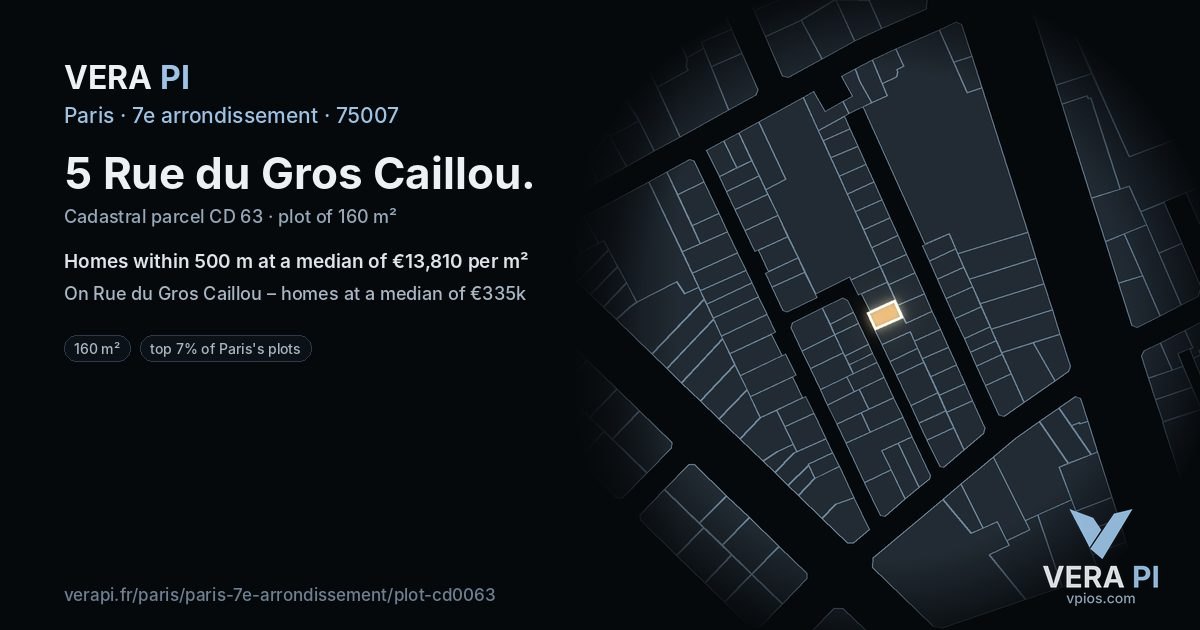 5 Rue du Gros Caillou, 7e arrondissement at night – the plot lit, the parcels around coloured by the prices near them