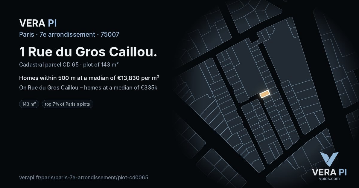 1 Rue du Gros Caillou, 7e arrondissement at night – the plot lit, the parcels around coloured by the prices near them
