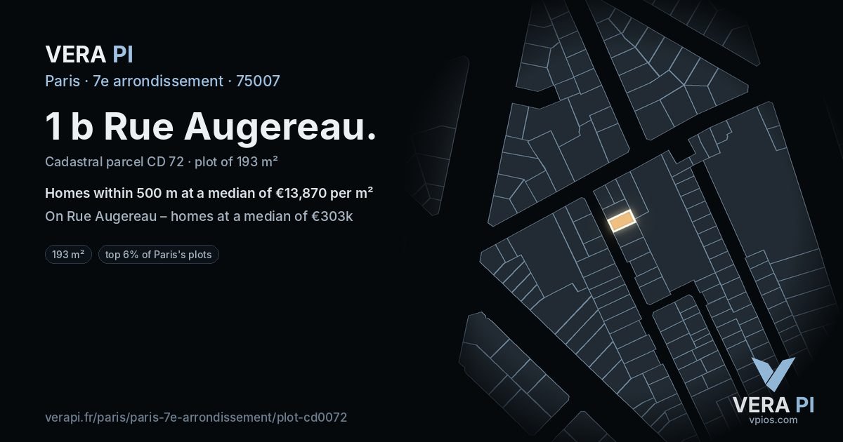 1 b Rue Augereau, 7e arrondissement at night – the plot lit, the parcels around coloured by the prices near them