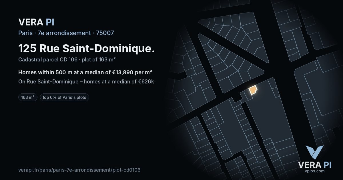 125 Rue Saint-Dominique, 7e arrondissement at night – the plot lit, the parcels around coloured by the prices near them