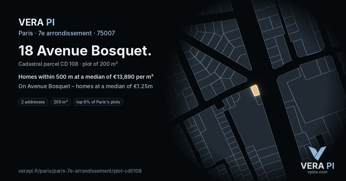 18 Avenue Bosquet, 7e arrondissement at night – the plot lit, the parcels around coloured by the prices near them
