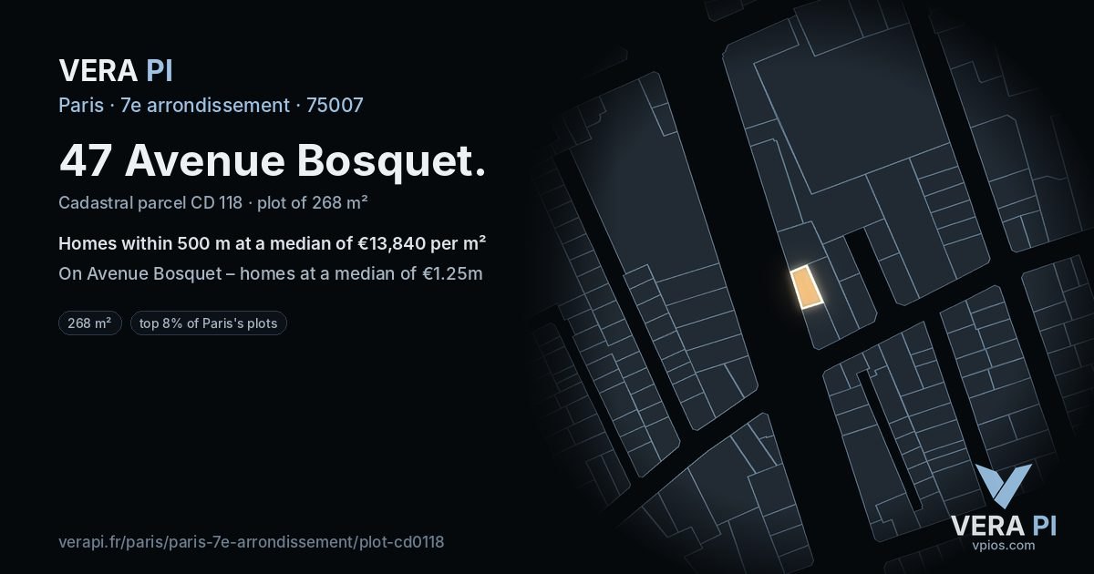 47 Avenue Bosquet, 7e arrondissement at night – the plot lit, the parcels around coloured by the prices near them