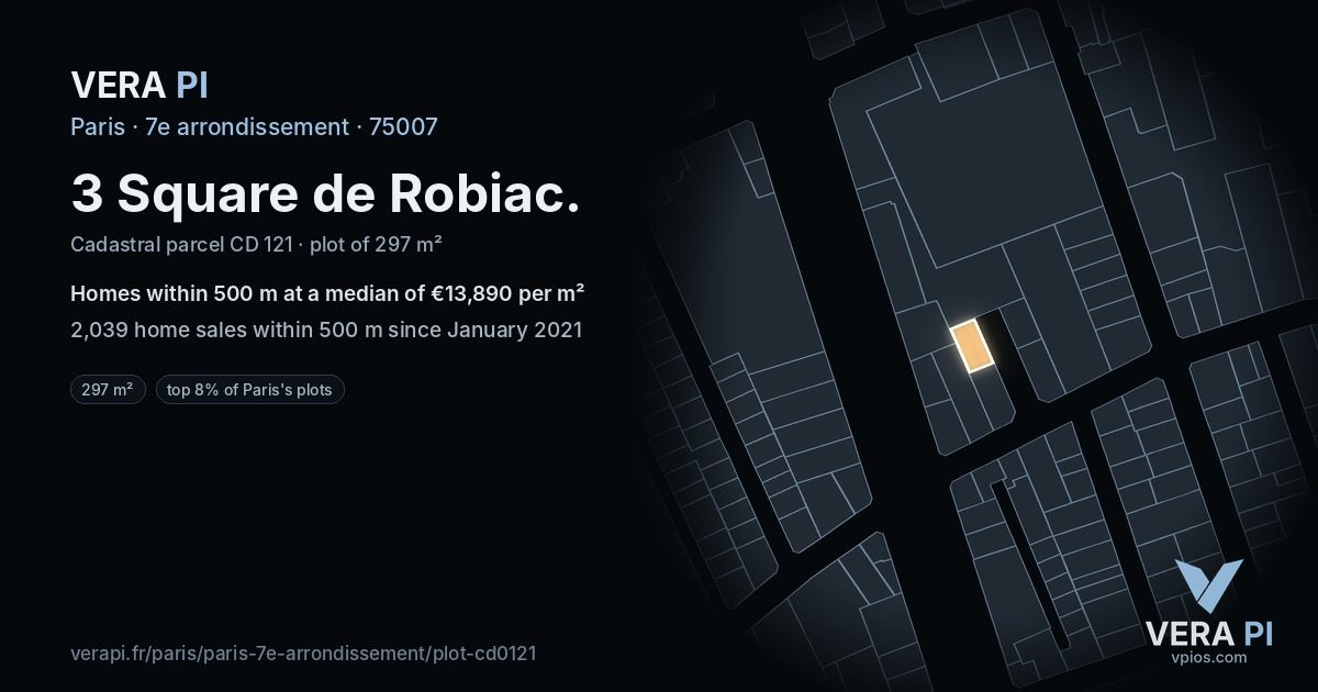 3 Square de Robiac, 7e arrondissement at night – the plot lit, the parcels around coloured by the prices near them