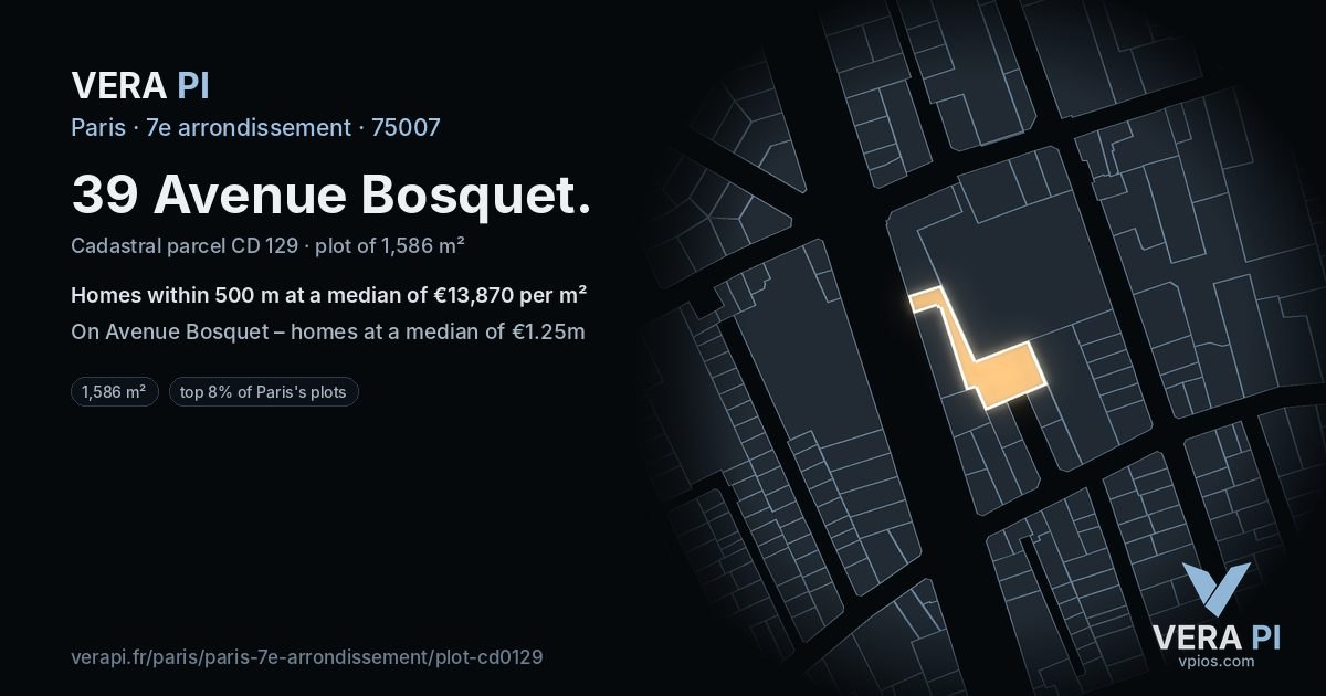 39 Avenue Bosquet, 7e arrondissement at night – the plot lit, the parcels around coloured by the prices near them