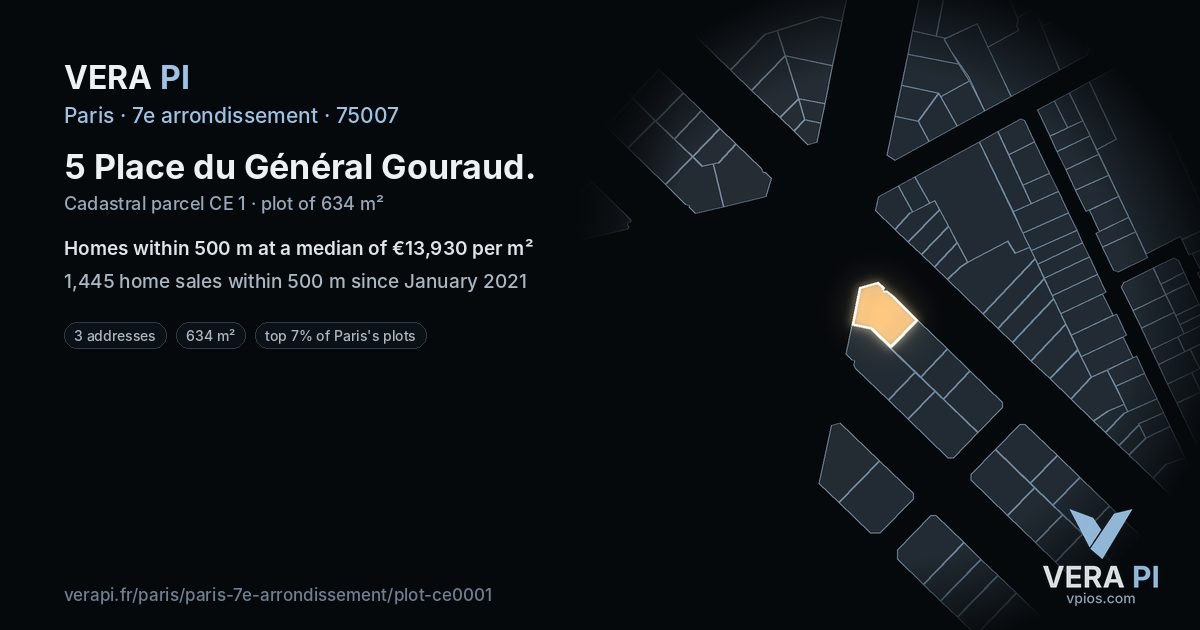 5 Place du Général Gouraud, 7e arrondissement at night – the plot lit, the parcels around coloured by the prices near them