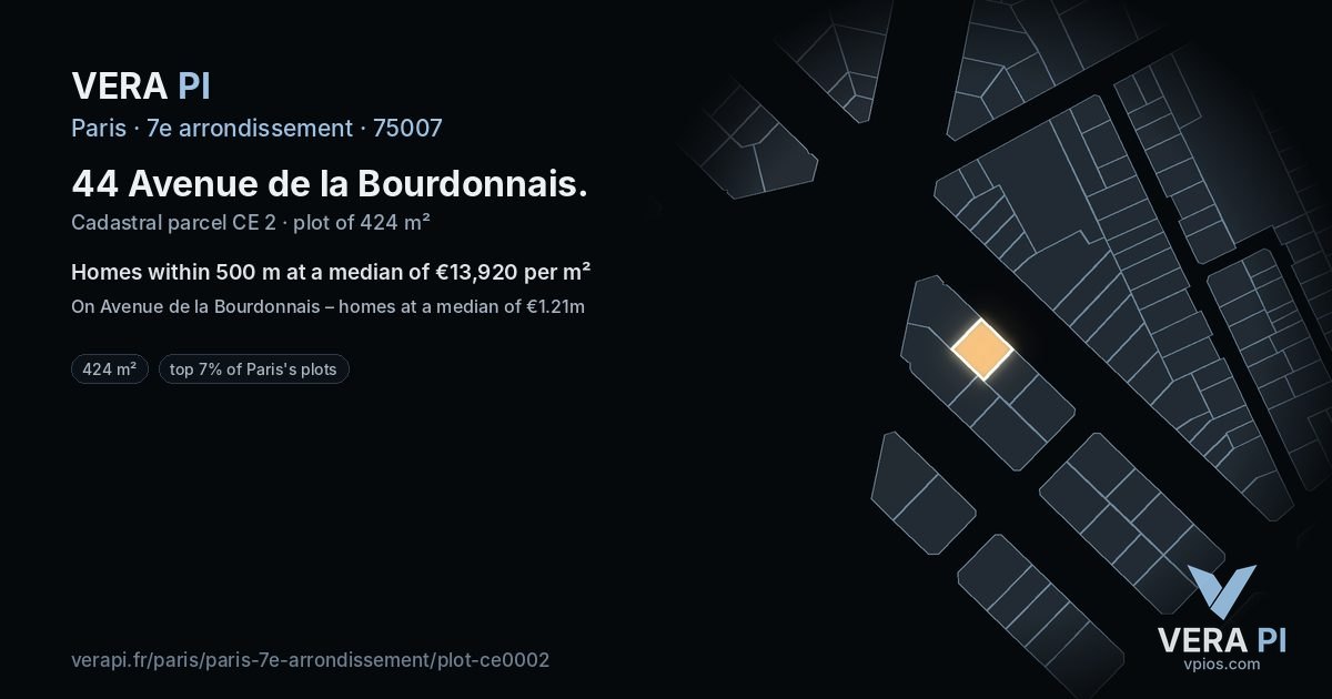 44 Avenue de la Bourdonnais, 7e arrondissement at night – the plot lit, the parcels around coloured by the prices near them