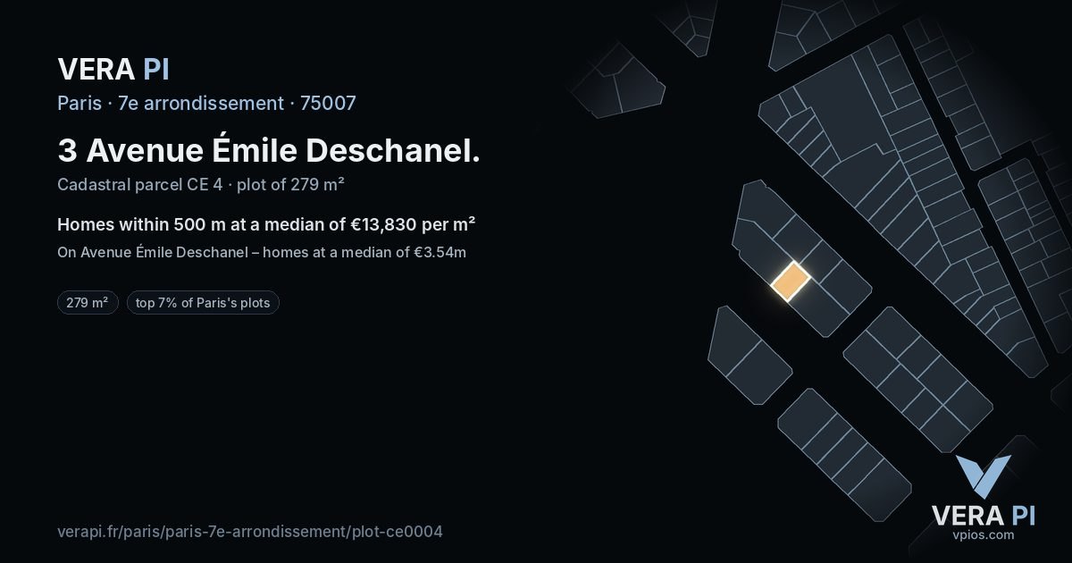 3 Avenue Émile Deschanel, 7e arrondissement at night – the plot lit, the parcels around coloured by the prices near them