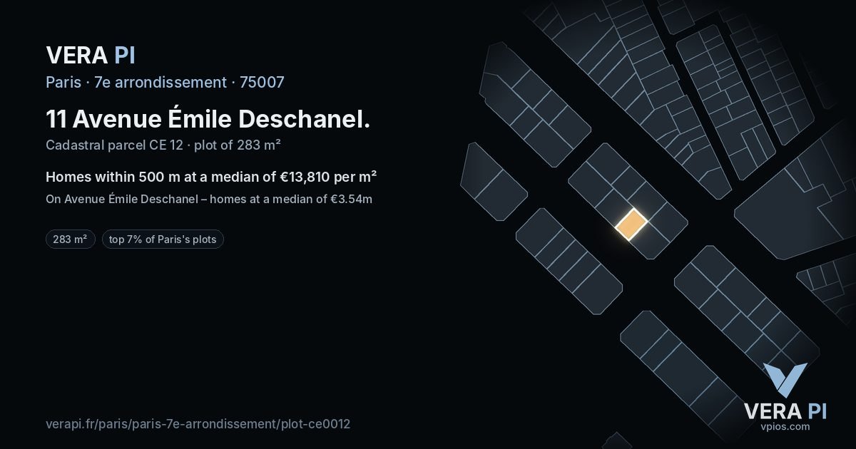11 Avenue Émile Deschanel, 7e arrondissement at night – the plot lit, the parcels around coloured by the prices near them