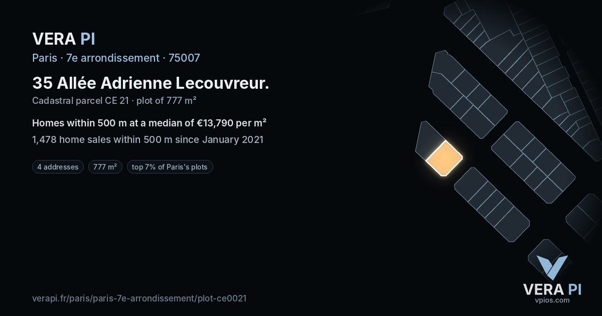35 Allée Adrienne Lecouvreur, 7e arrondissement at night – the plot lit, the parcels around coloured by the prices near them