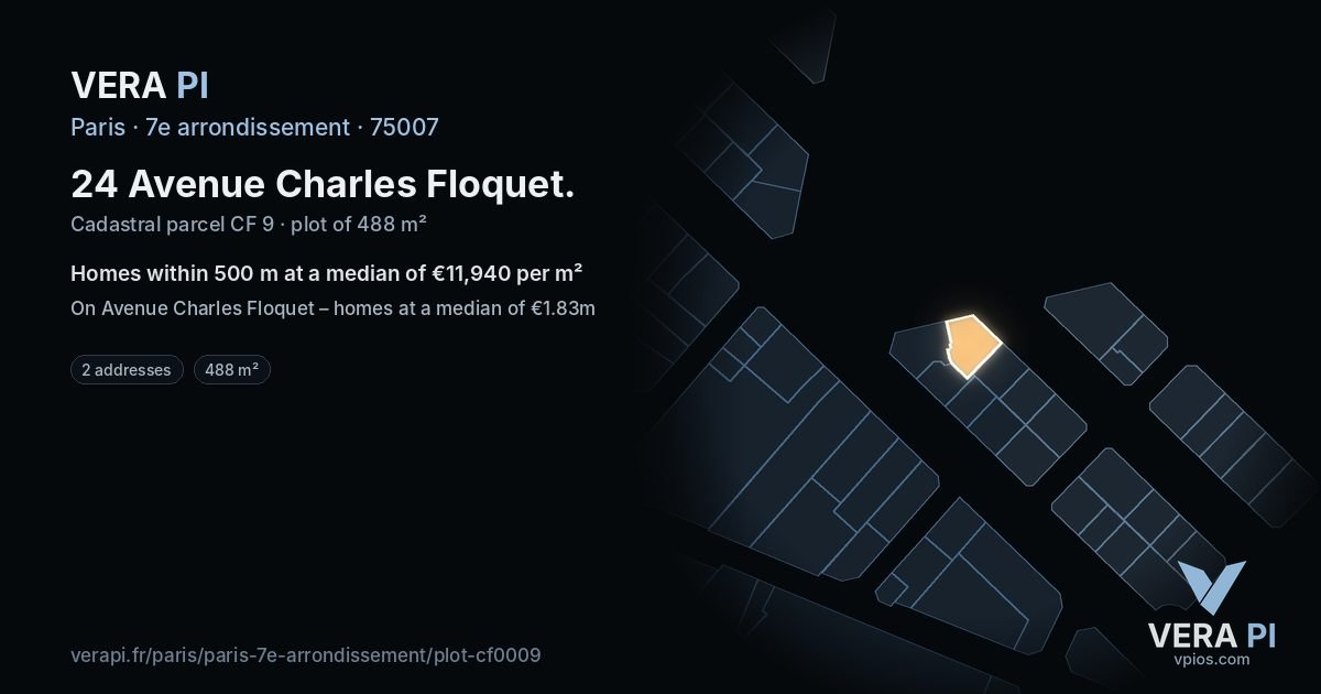 24 Avenue Charles Floquet, 7e arrondissement at night – the plot lit, the parcels around coloured by the prices near them