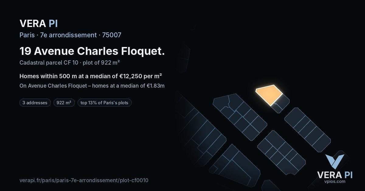 19 Avenue Charles Floquet, 7e arrondissement at night – the plot lit, the parcels around coloured by the prices near them