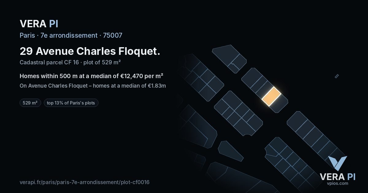 29 Avenue Charles Floquet, 7e arrondissement at night – the plot lit, the parcels around coloured by the prices near them