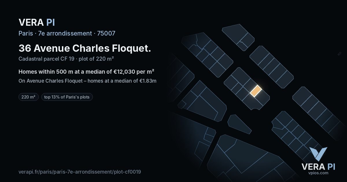 36 Avenue Charles Floquet, 7e arrondissement at night – the plot lit, the parcels around coloured by the prices near them