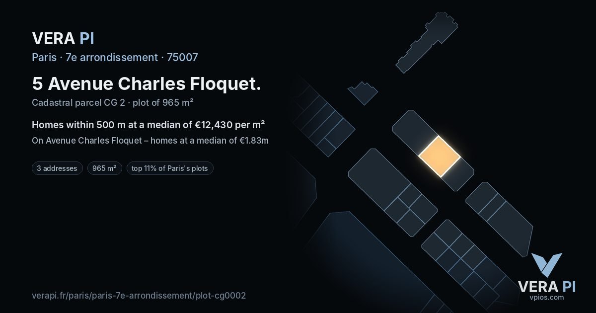 5 Avenue Charles Floquet, 7e arrondissement at night – the plot lit, the parcels around coloured by the prices near them