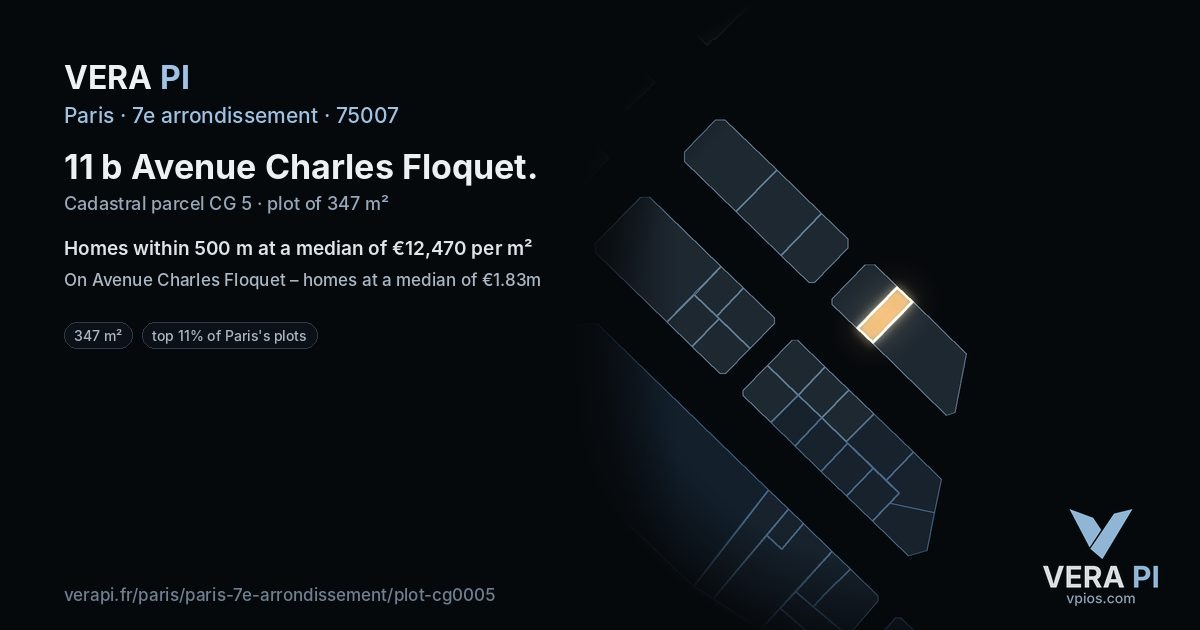 11 b Avenue Charles Floquet, 7e arrondissement at night – the plot lit, the parcels around coloured by the prices near them